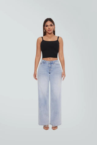 Mid-Low Rise Baggy BBL Jeans Wide Leg for Women