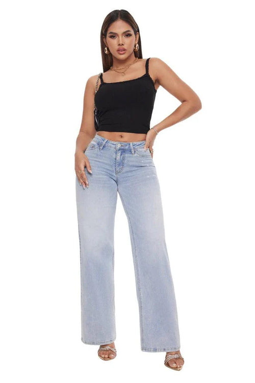 Mid-Low Rise Baggy BBL Jeans Wide Leg for Women