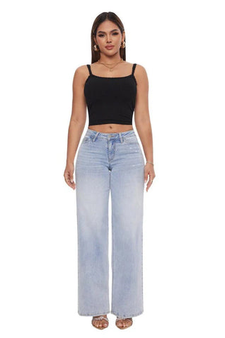 Mid-Low Rise Baggy BBL Jeans Wide Leg for Women
