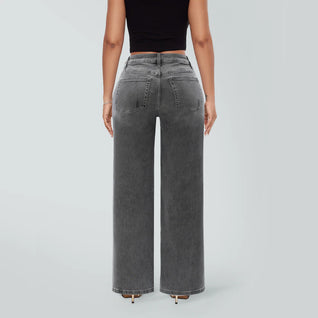 Wide Leg BBL Jeans for Women Stretchy Mid Low Rise