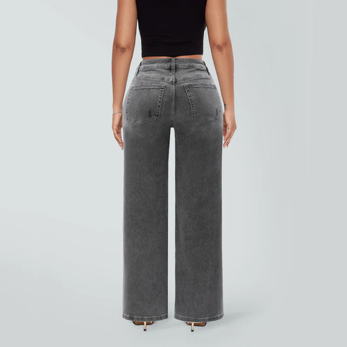Wide Leg BBL Jeans for Women Stretchy Mid Low Rise