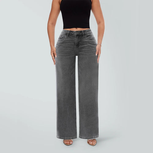 Wide Leg BBL Jeans for Women Stretchy Mid Low Rise
