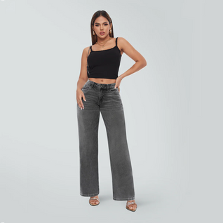 Wide Leg BBL Jeans for Women Stretchy Mid Low Rise