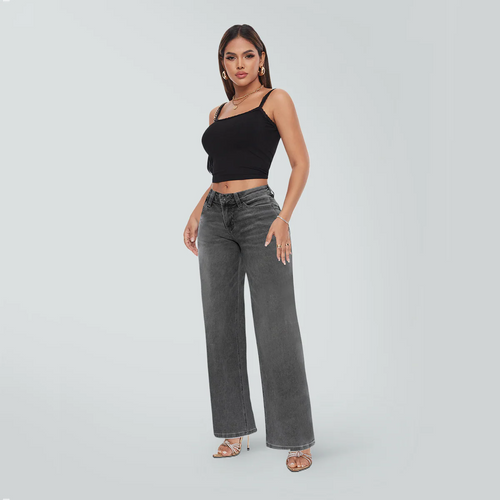 Wide Leg BBL Jeans for Women Stretchy Mid Low Rise
