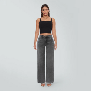 Wide Leg BBL Jeans for Women Stretchy Mid Low Rise